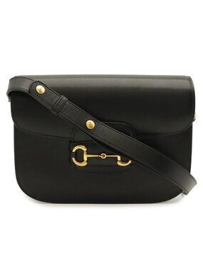 Gucci Horsebit Shoulder Bag Pochette Crossbody Leather Black Gold